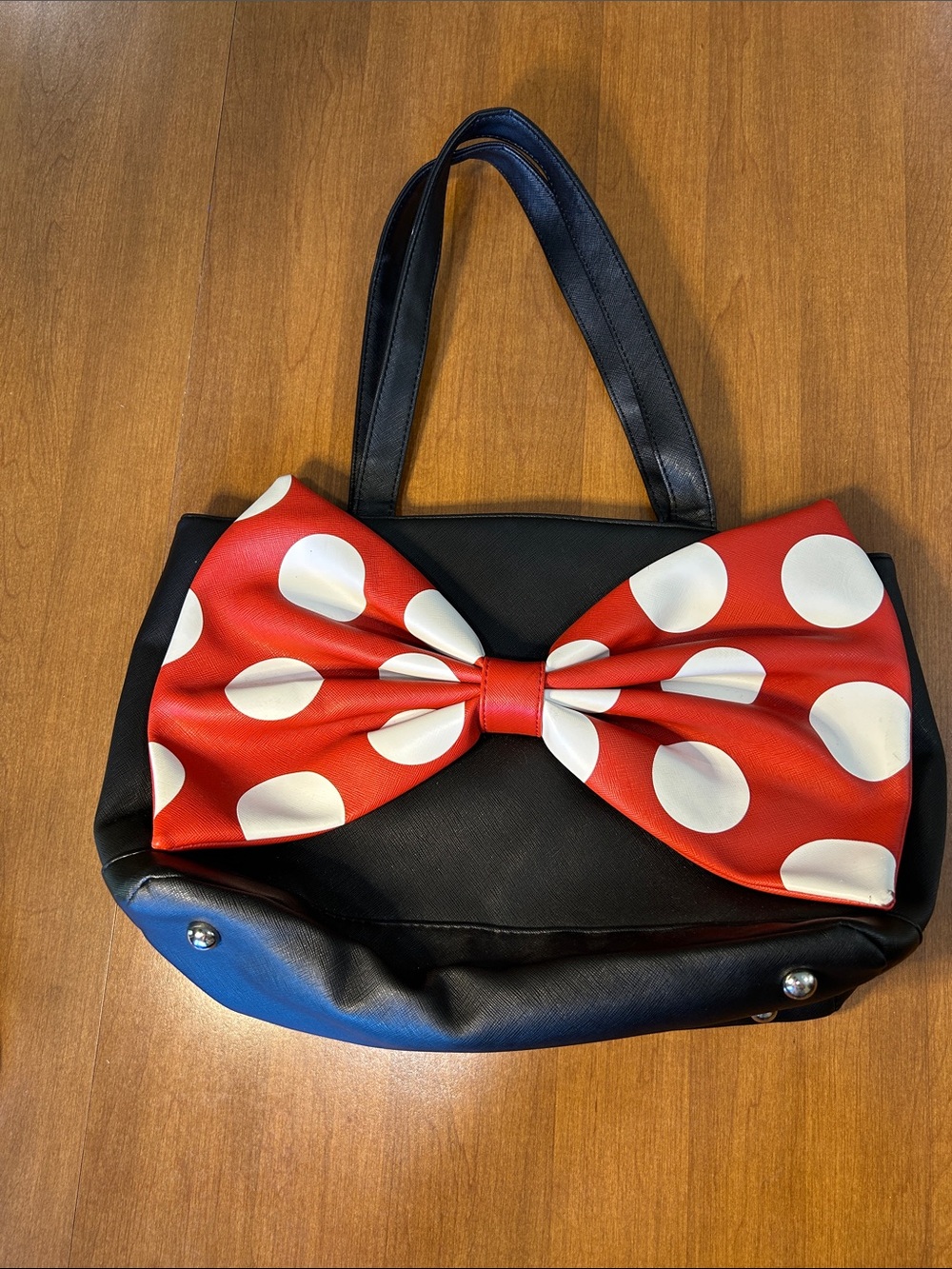 Disney Parks Black Minnie Mouse Tote Bag with Red Polka Dot Bow